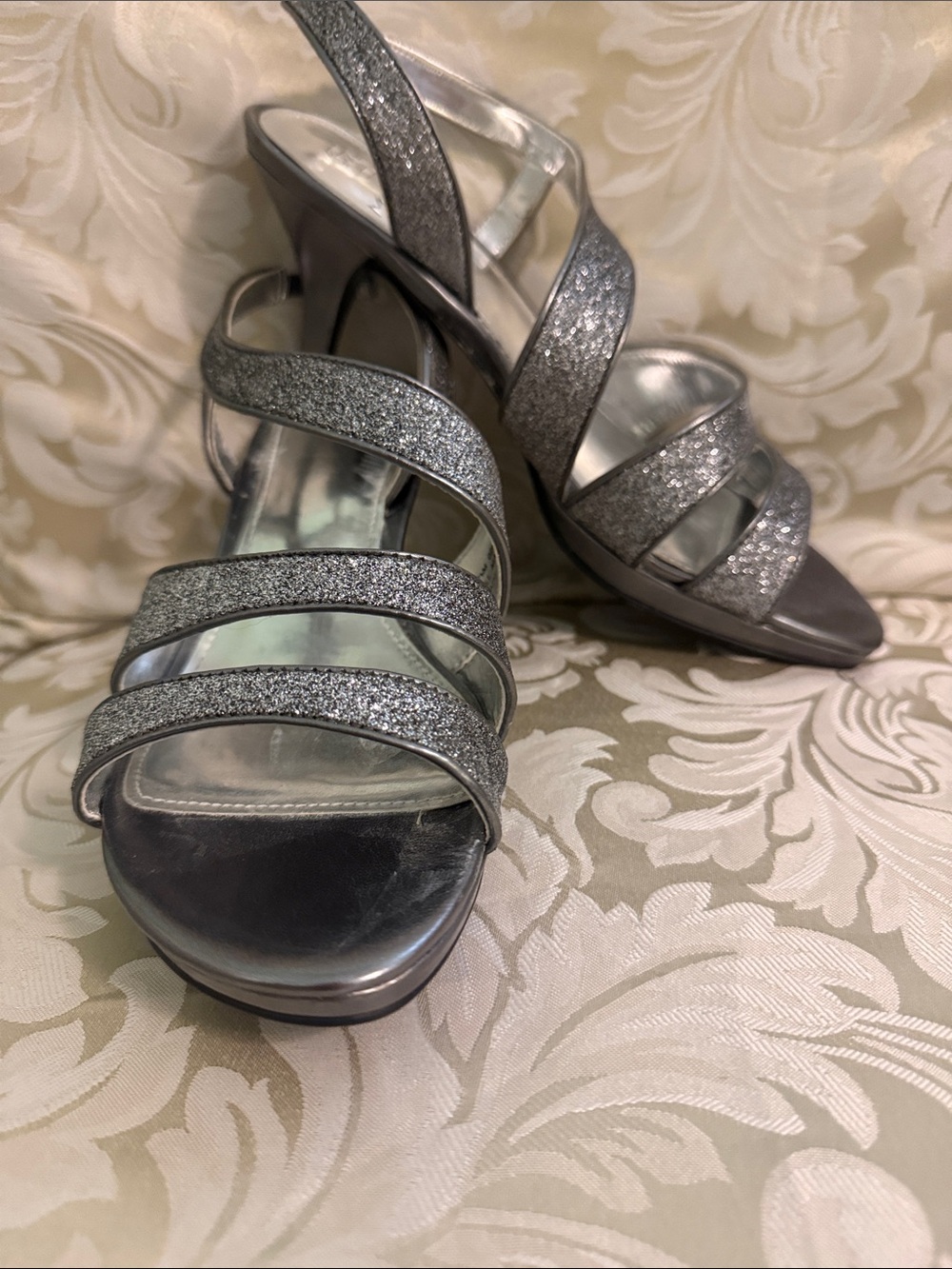 Silver Glitter Strappy High Heel Sandals for Women
